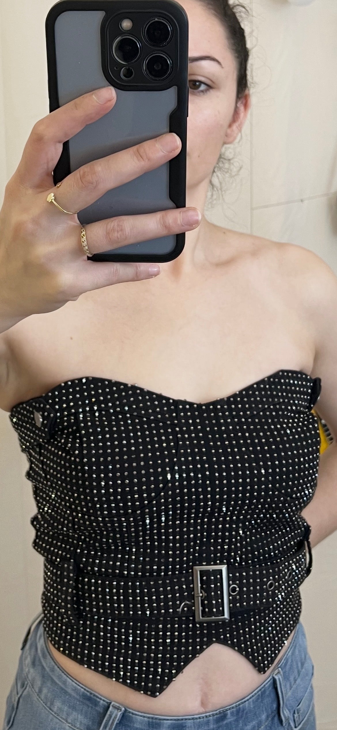 Bustier noir en tissu jean ref: 202512030006