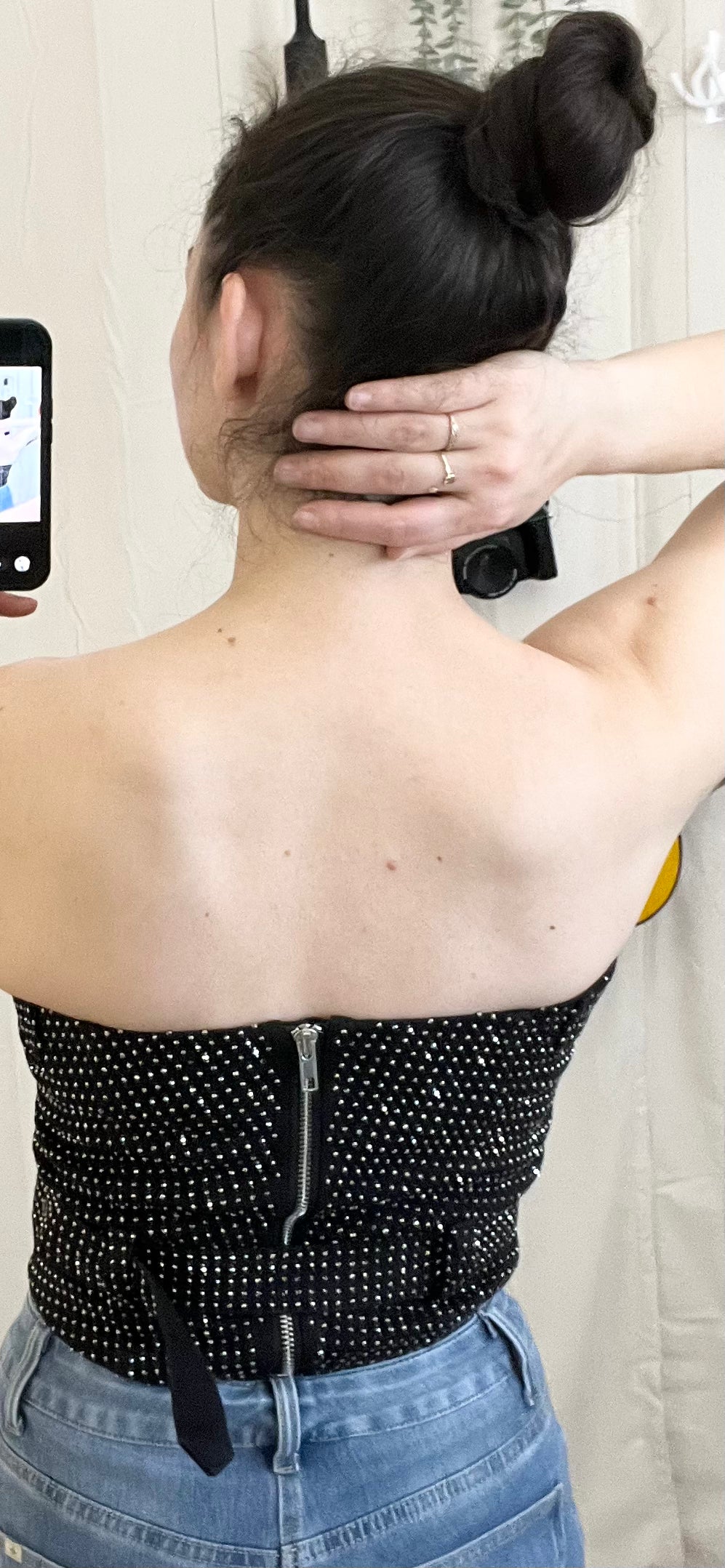 Bustier noir en tissu jean ref: 202512030006